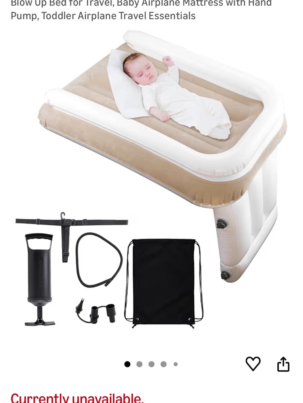 Inflatable Travel Baby Bed - White and Tan
